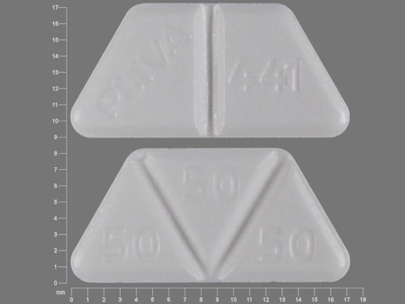 Trazodone 150 mg - PLIVA 441 50 50 50 Pill - white four-sided